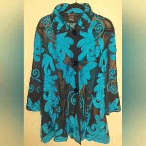 Beautiful, sheer, stitched turquoise and black cover up